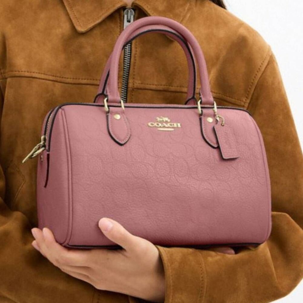 Coach Rowan Satchel Bag in Signature Embossed Canvas Pink/Peony